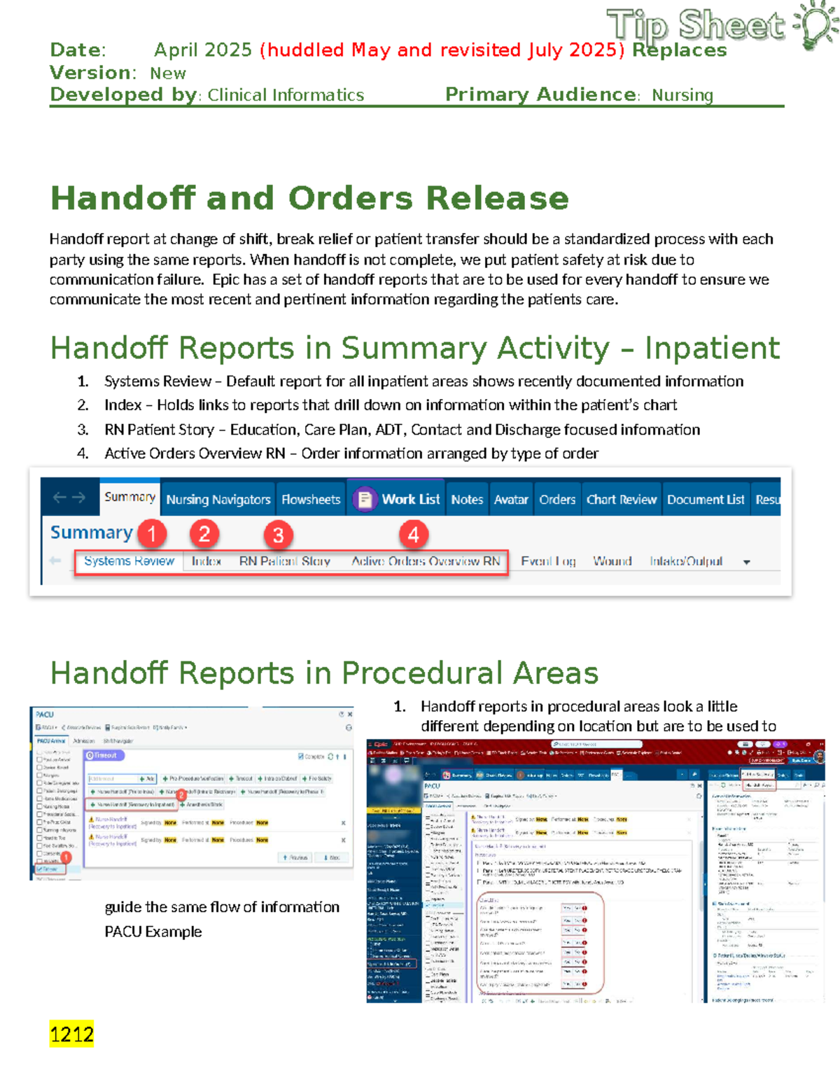 Handoff and Orders Release 2025: Standardizing Patient Safety - Studocu