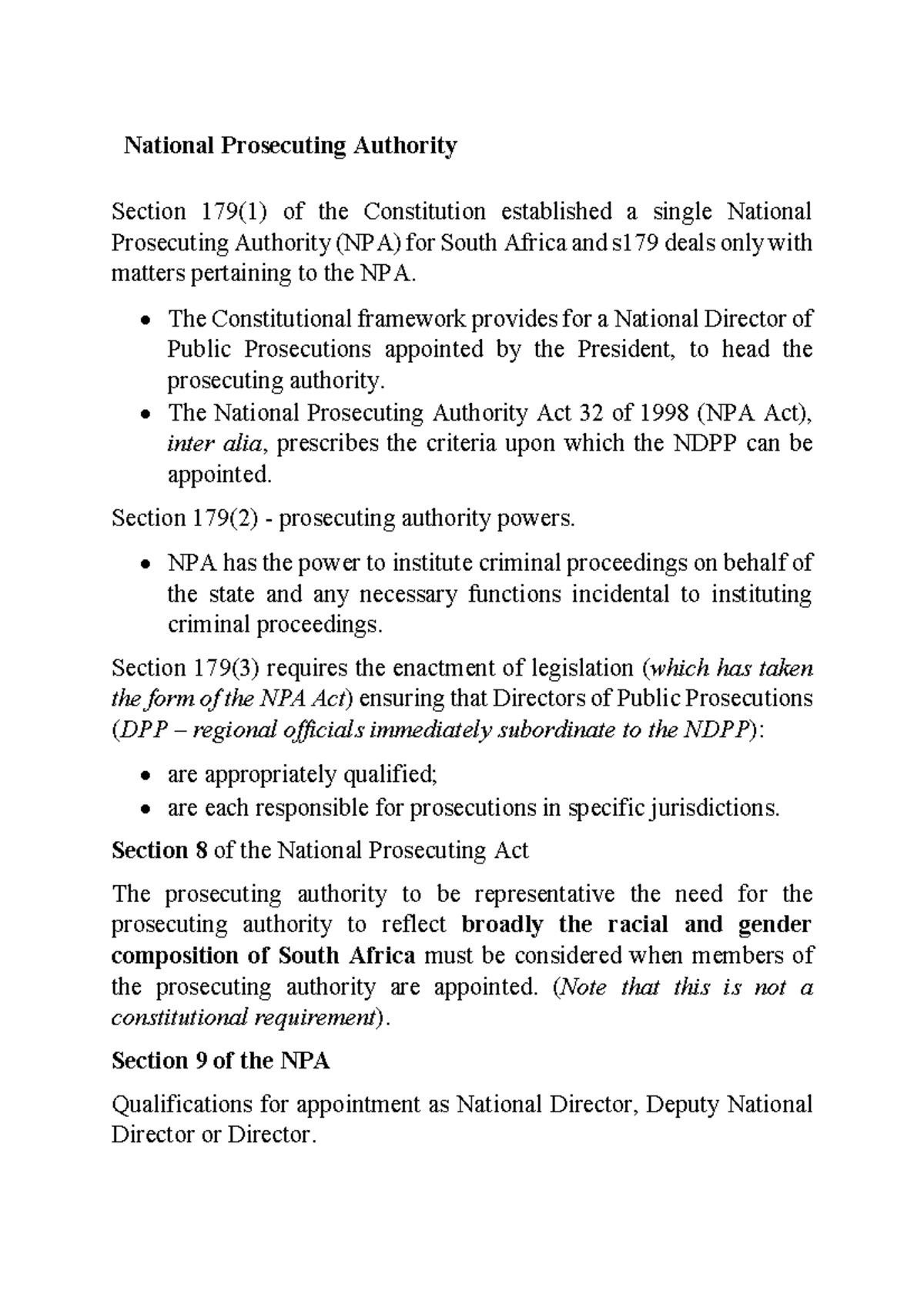 NPA Act Overview: Key Sections and Responsibilities - Studocu