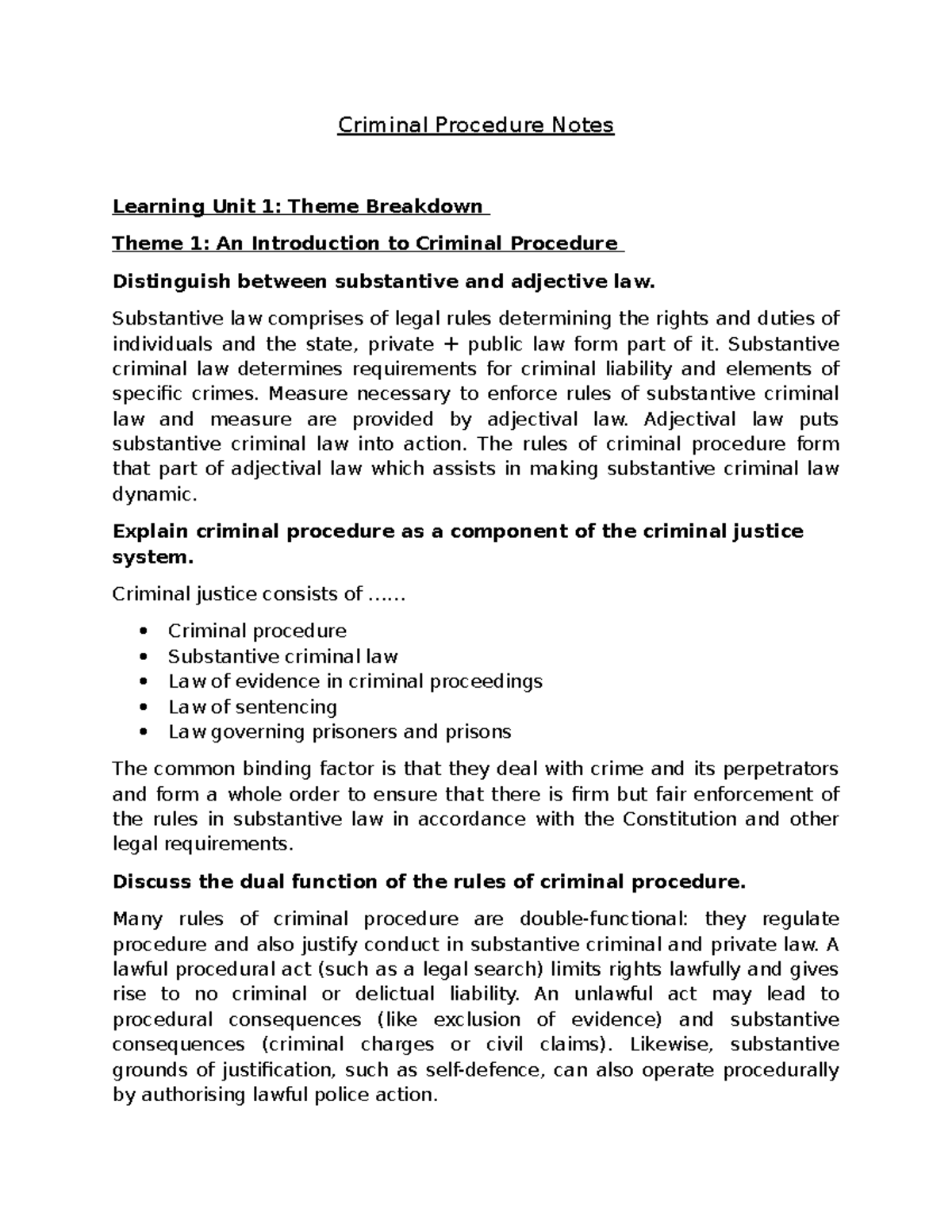 Criminal Procedure Notes: LU1 - Intro to Criminal Law & Justice System ...