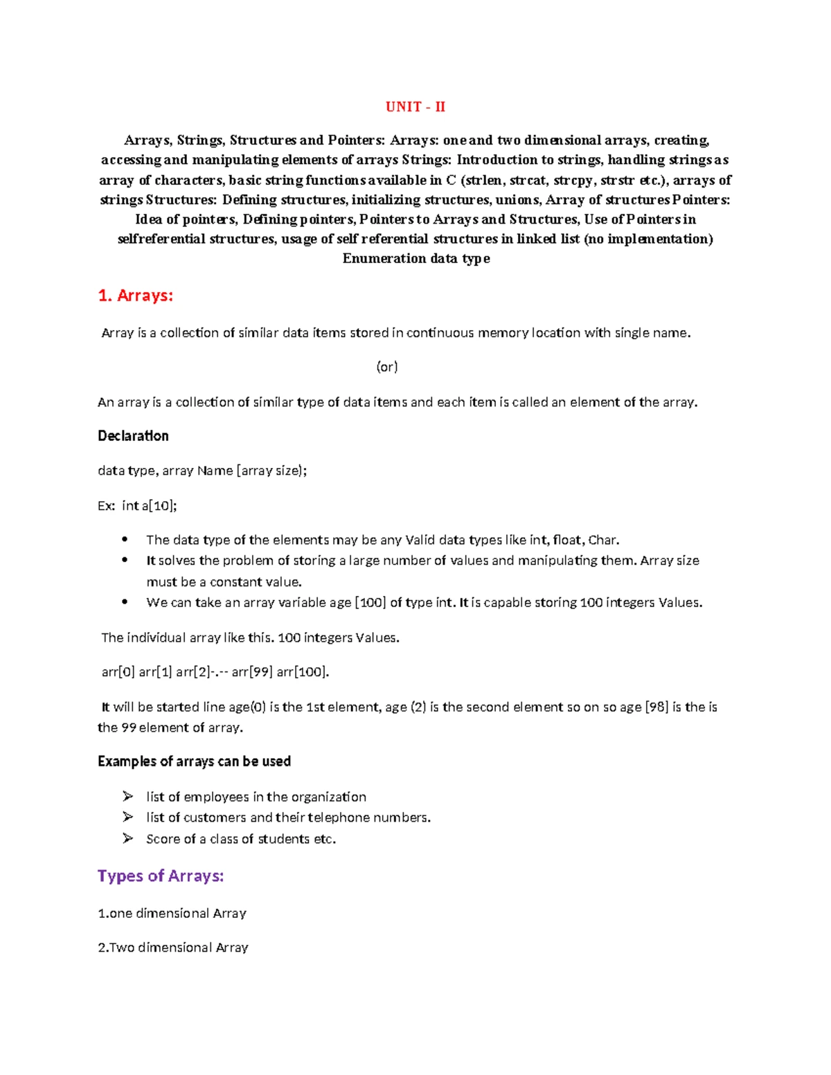 Unit I: Intro to Programming & C Language Concepts (CS101) - Studocu