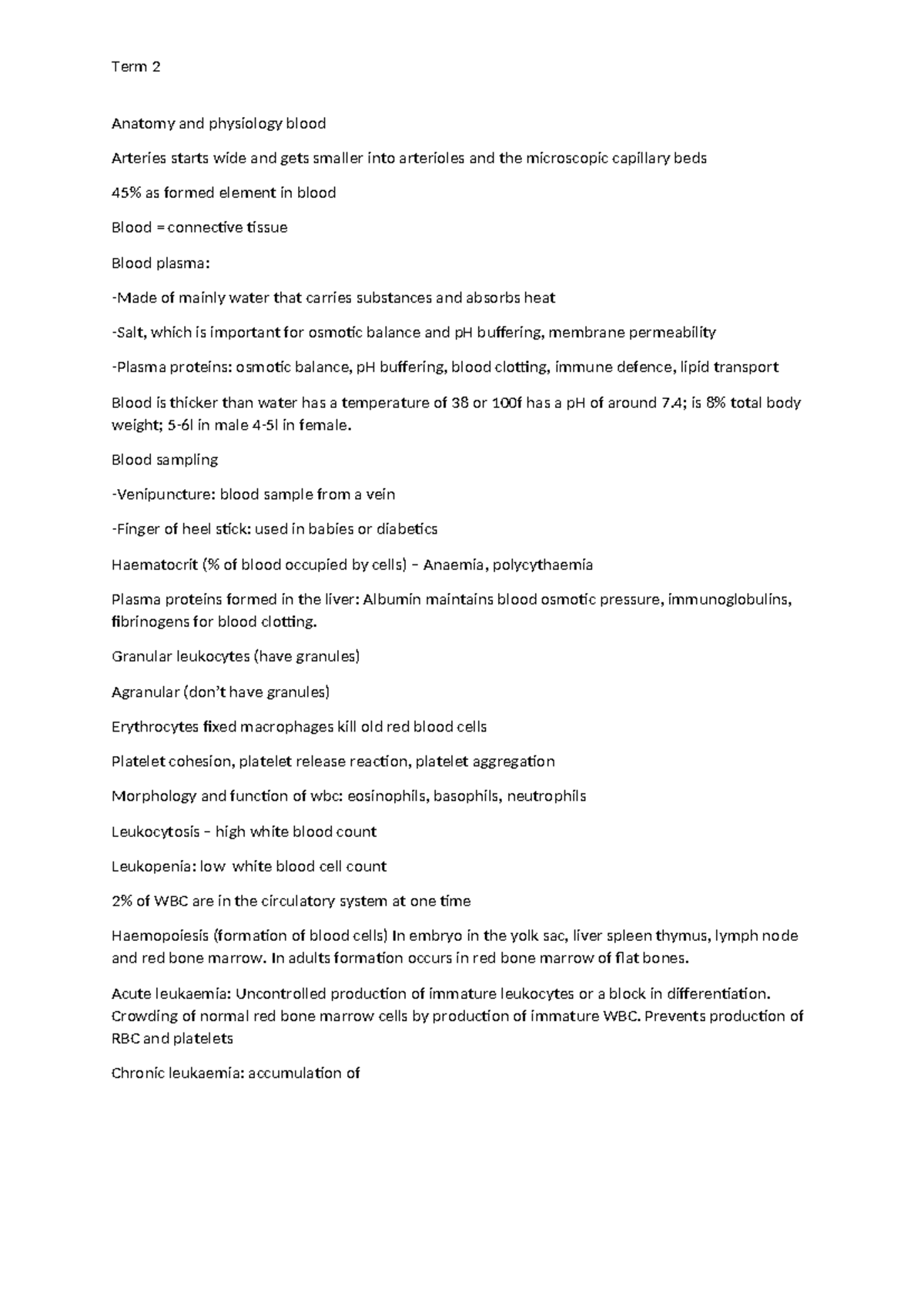 Anatomy and physiology blood - Term 2 Anatomy and physiology blood ...