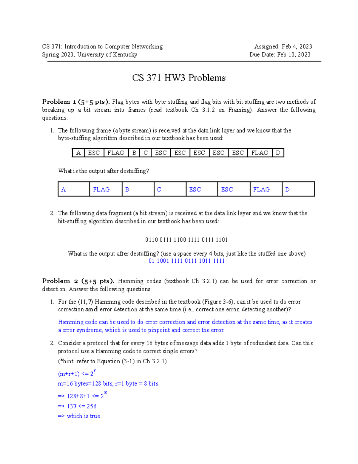 Cs371 Hw3 Solutions Cs 371 Introduction To Computer Networking Assigned Feb 4 2023 Spring Cs371 Hw3 Solutions Cs 371 Introduction To Computer Networking Assigned Feb 4 2023 Spring