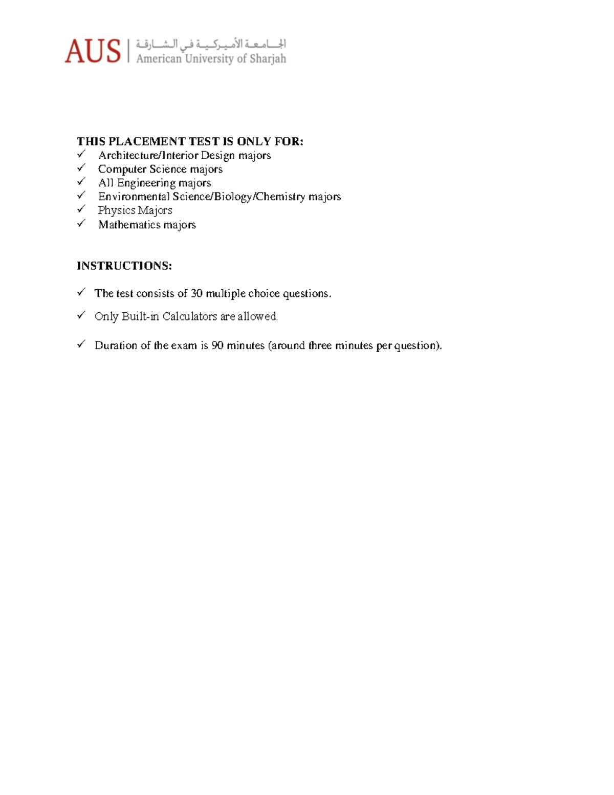 Sample 2 eng arch - imp - THIS PLACEMENT TEST IS ONLY FOR: Architecture ...