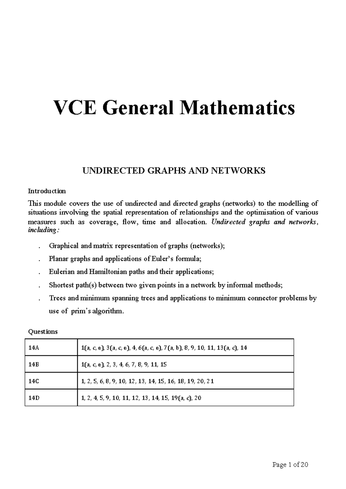 VCE General Mathematics: Networks Full Review Guide - Studocu