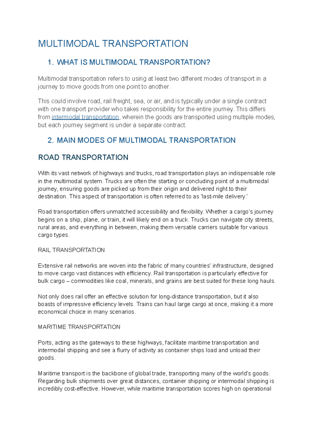Multimodal Transportation: Understanding Key Concepts & Examples - Studocu