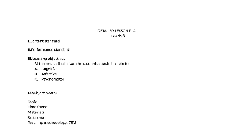 DLP Grade 8 Detailed Lesson Plan Format - Studocu