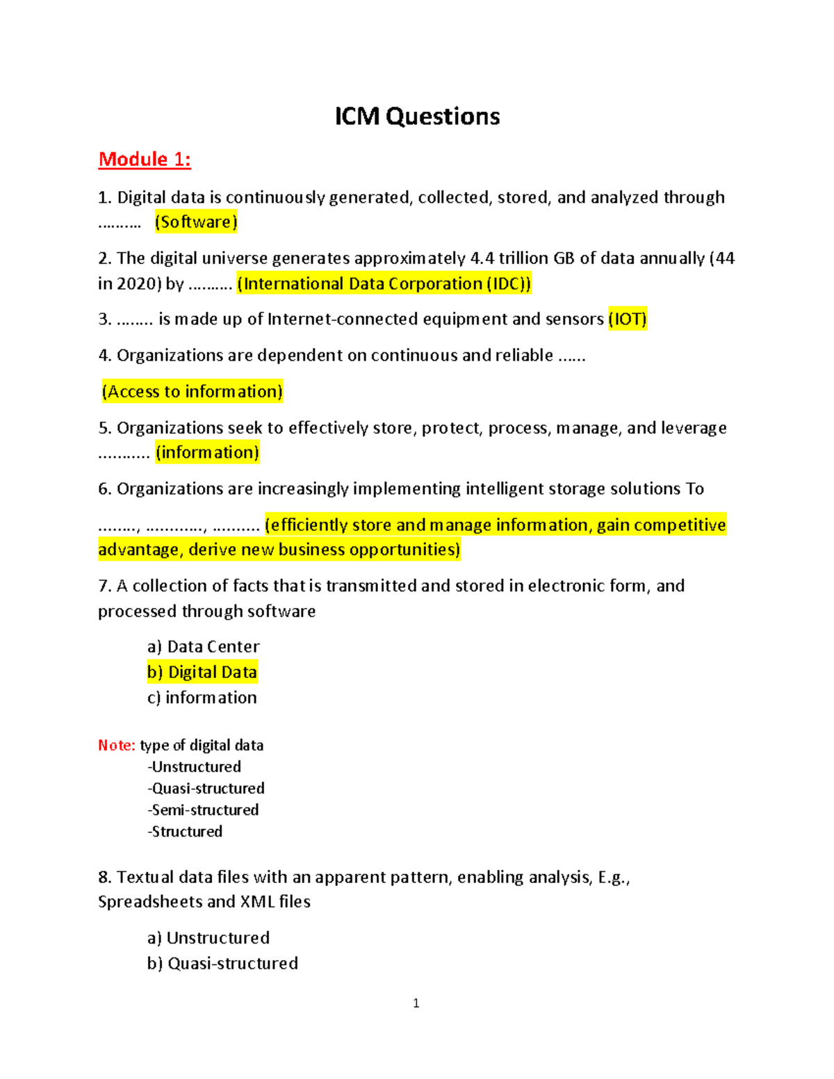 ICM Questions-2 - ICM Questions-2 - ICM Questions Module 1: 1. Digital ...