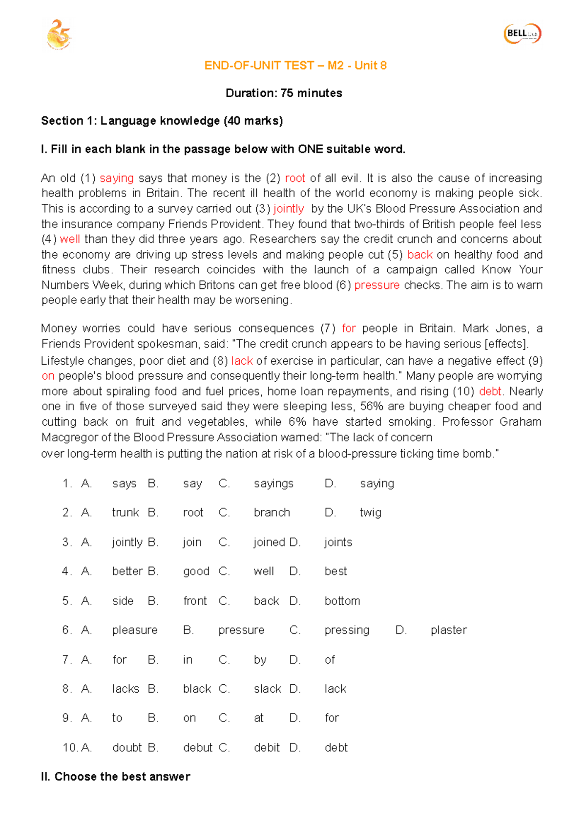 UNIT 8 End-of-Unit Test 8 End-of-Unit Test 8 - END-OF-UNIT TEST – M2 ...