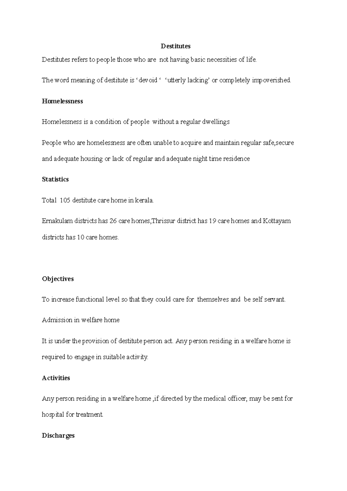 Welfare Services for Destitutes & Trauma Care: A Comprehensive Review ...