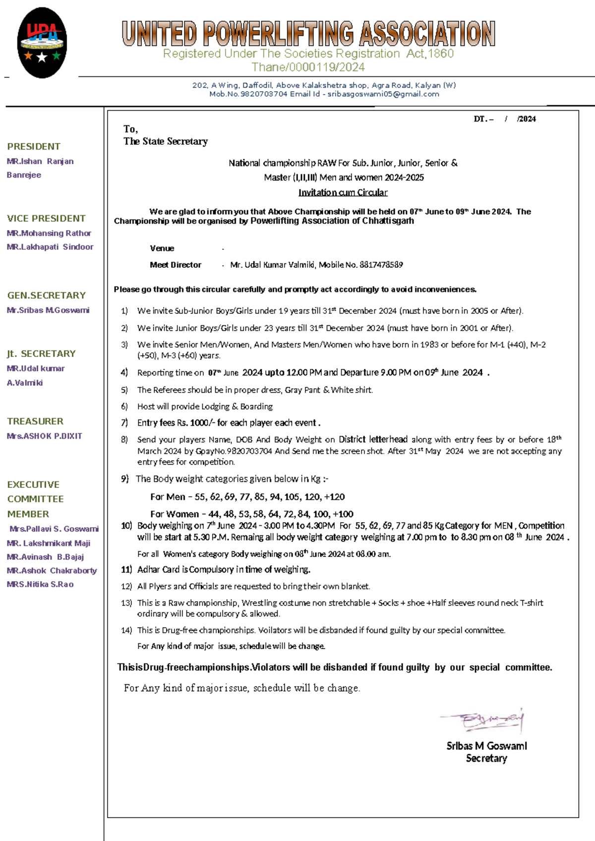 UPA - National Championship RAW Invitation Circular 2024 - Studocu