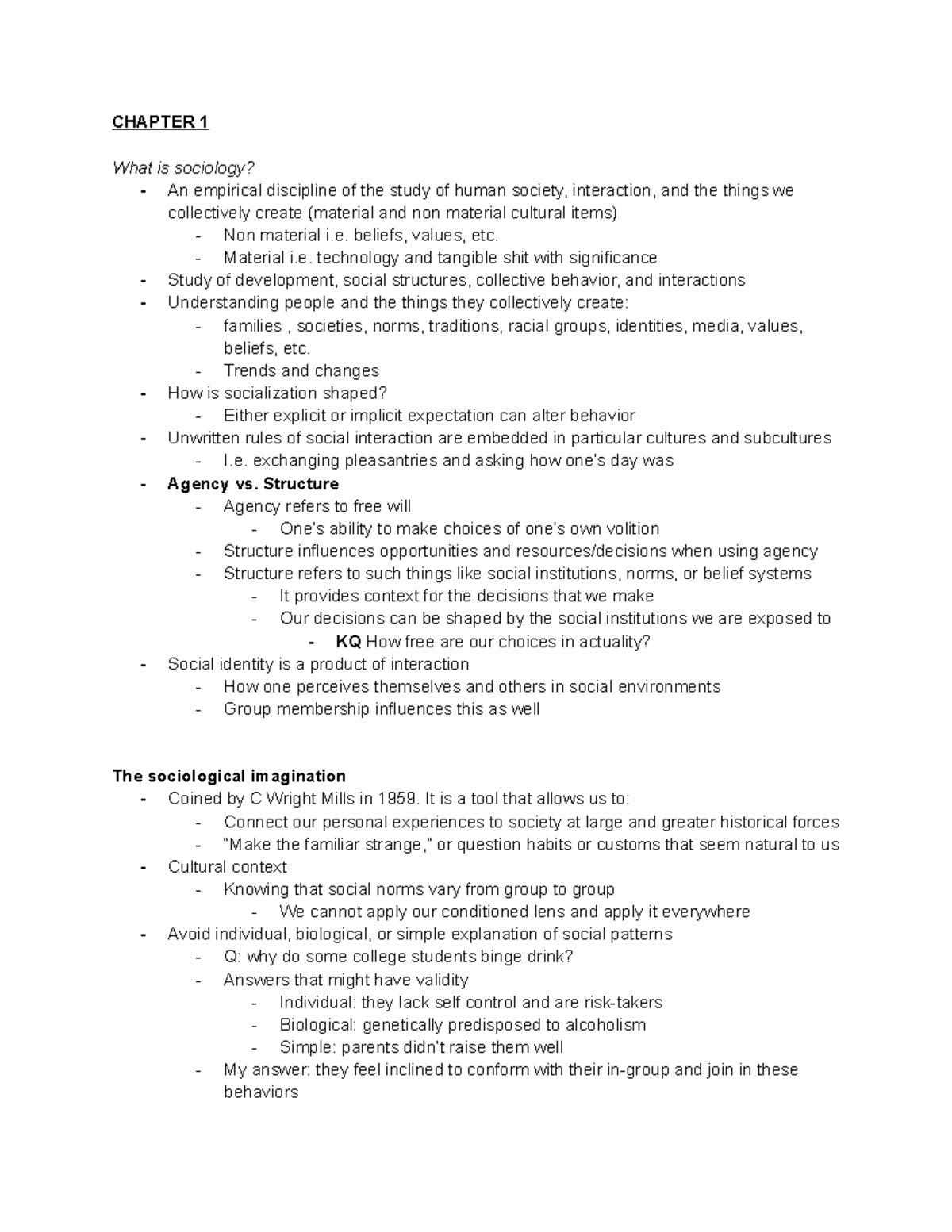 Intro to Sociology 101 Chapter 1 - CHAPTER 1 What is sociology? - An ...