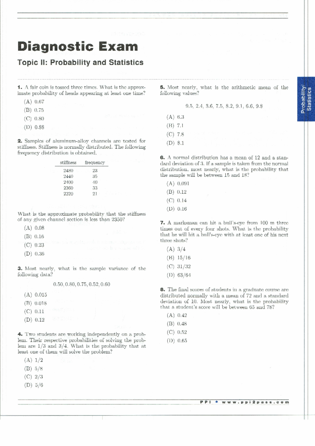 Ch2 - Diagnostic Exam: Probability and Statistics Concepts - Studocu