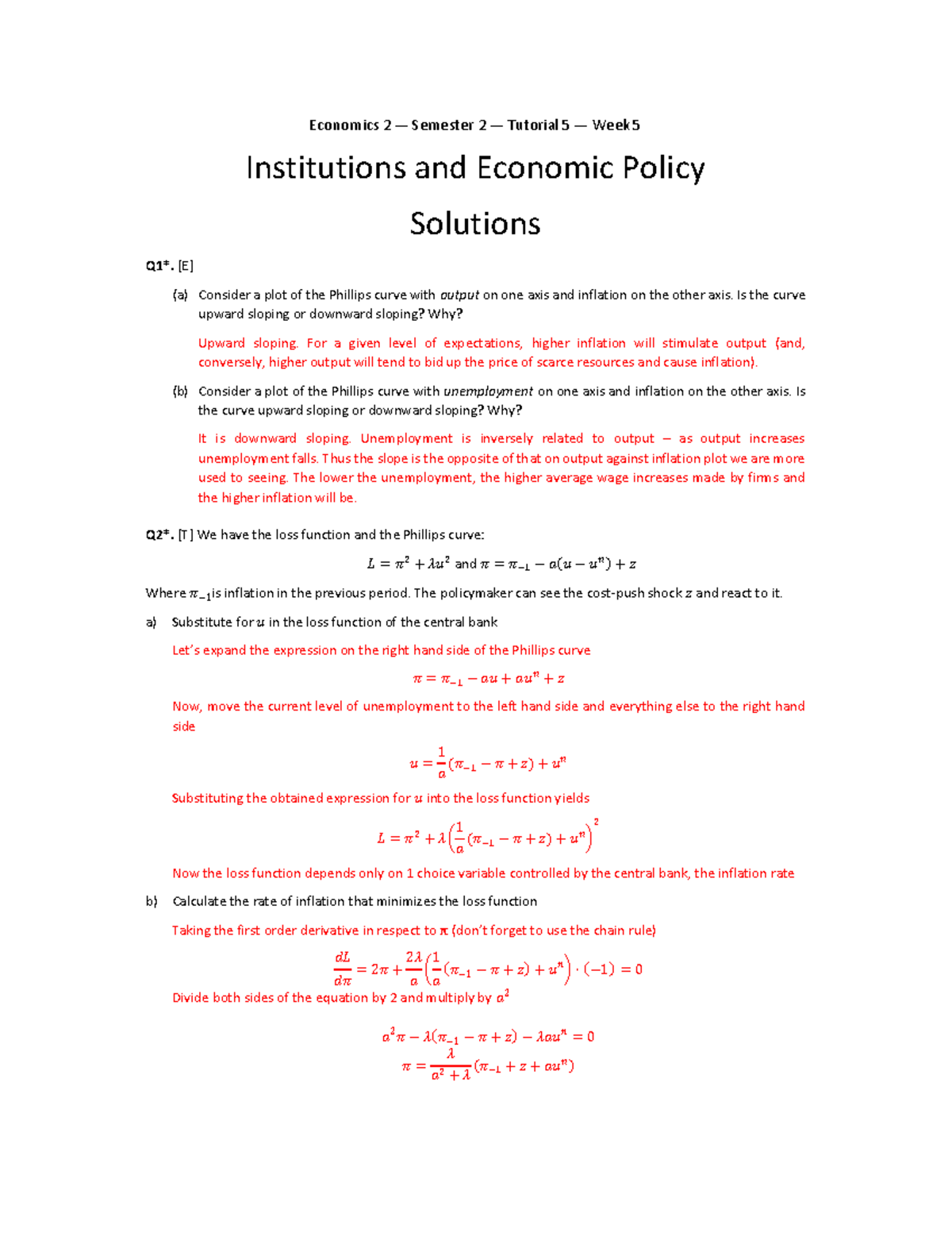 Economics 2 - Semester 2 - Tutorial 5: Institutions and Economic Policy ...