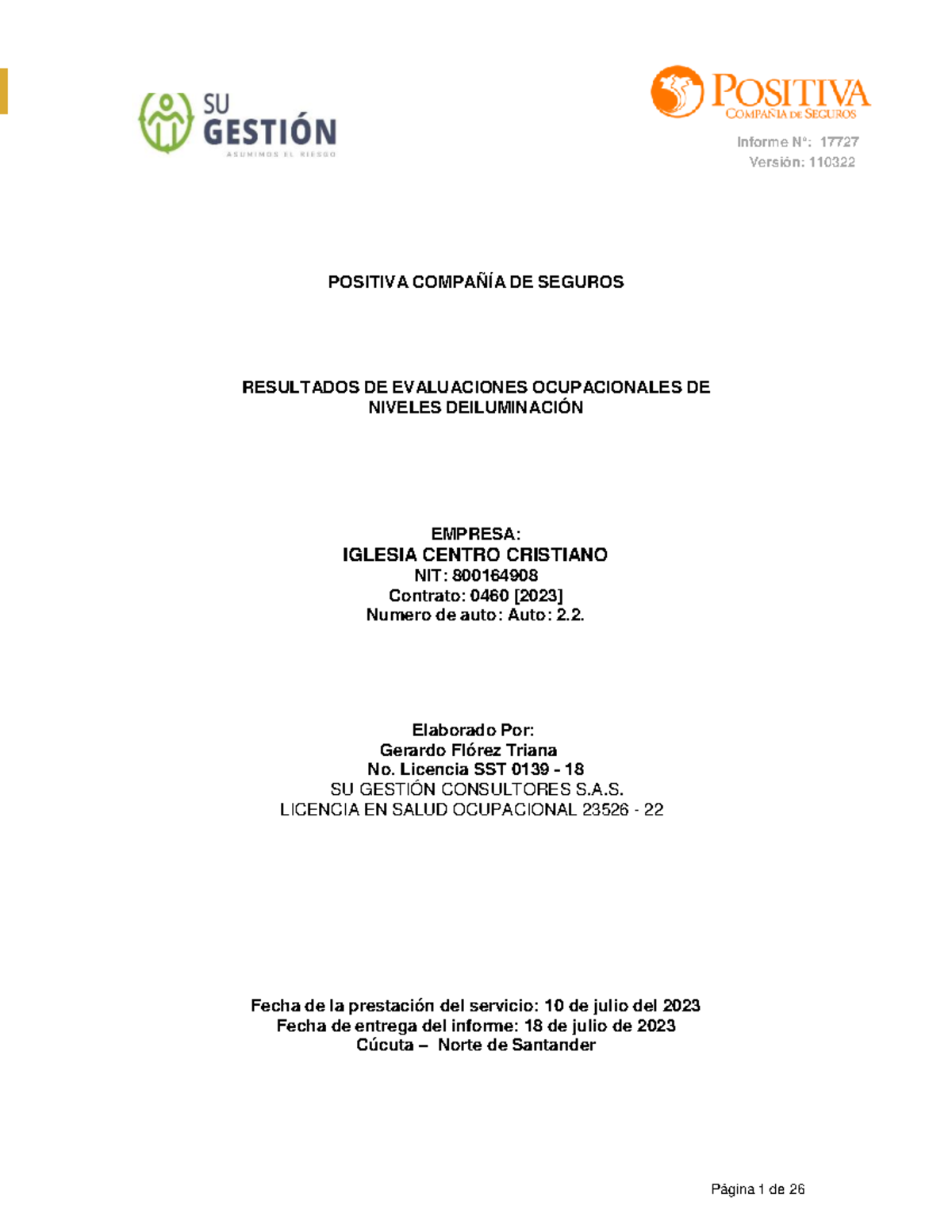Informe de Evaluación de Iluminación en Empresas: IGLESIA CENTRO CRISTIANO - Document Preview