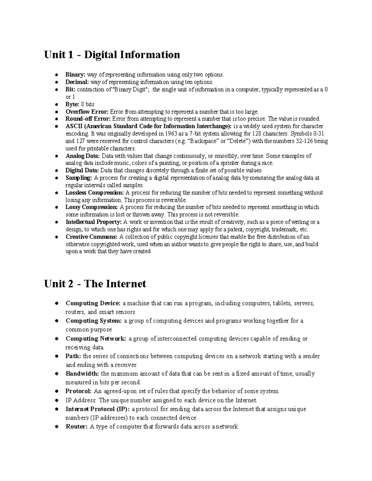 APCS Vocab - ............... - Unit 1 - Digital Information Binary: way ...