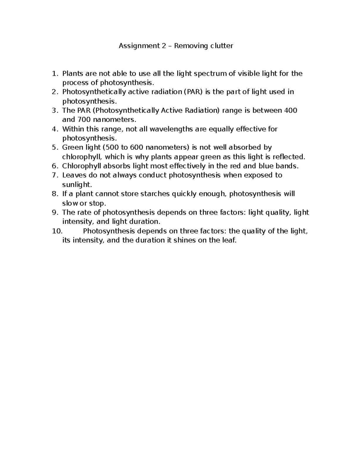 Activity 2- removing clutter - Assignment 2 – Removing clutter Plants ...