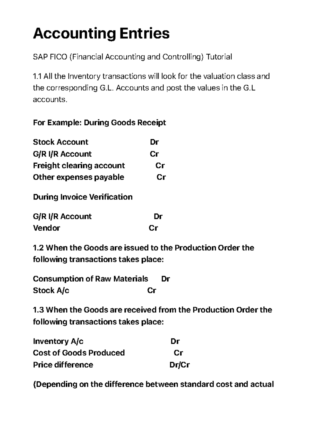 Basic Accounting Entries For SAP FICO 1720242066 - Accounting Entries ...