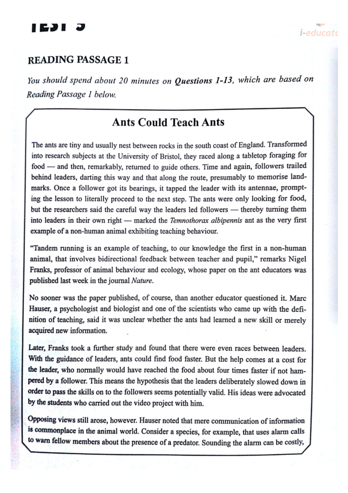 Ielts Reading Recent Actual Tests Vol 4 Test 5 - IEDI READING PASSAGE 1 ...
