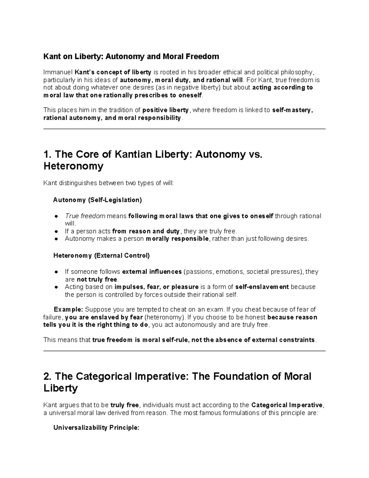 Kant PHI 101: Liberty, Autonomy, and Moral Freedom Explained - Studocu
