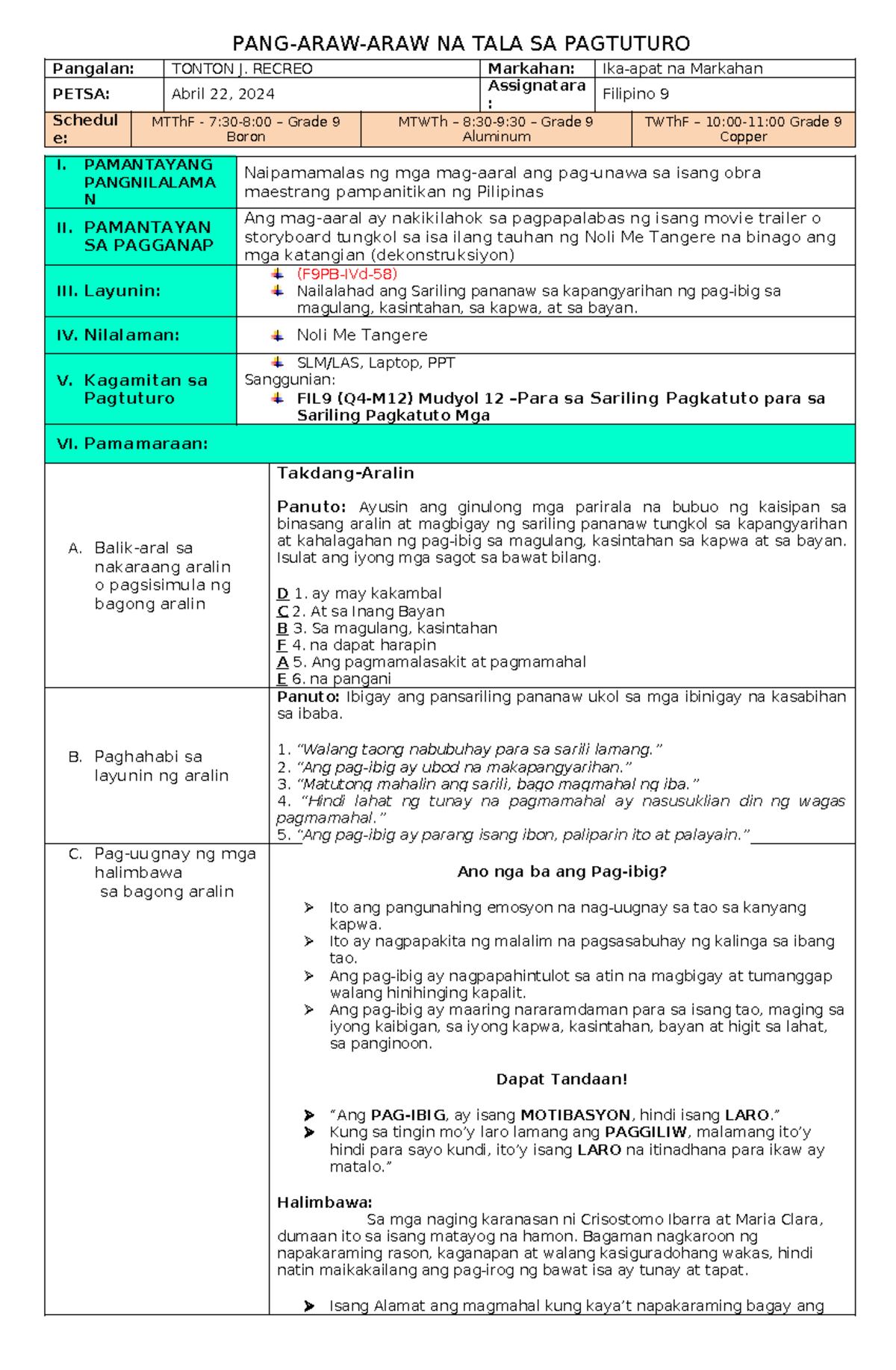 725167709 Filipino 9 Final Exam: Sariling Pananaw sa Kapangyarihan ng ...