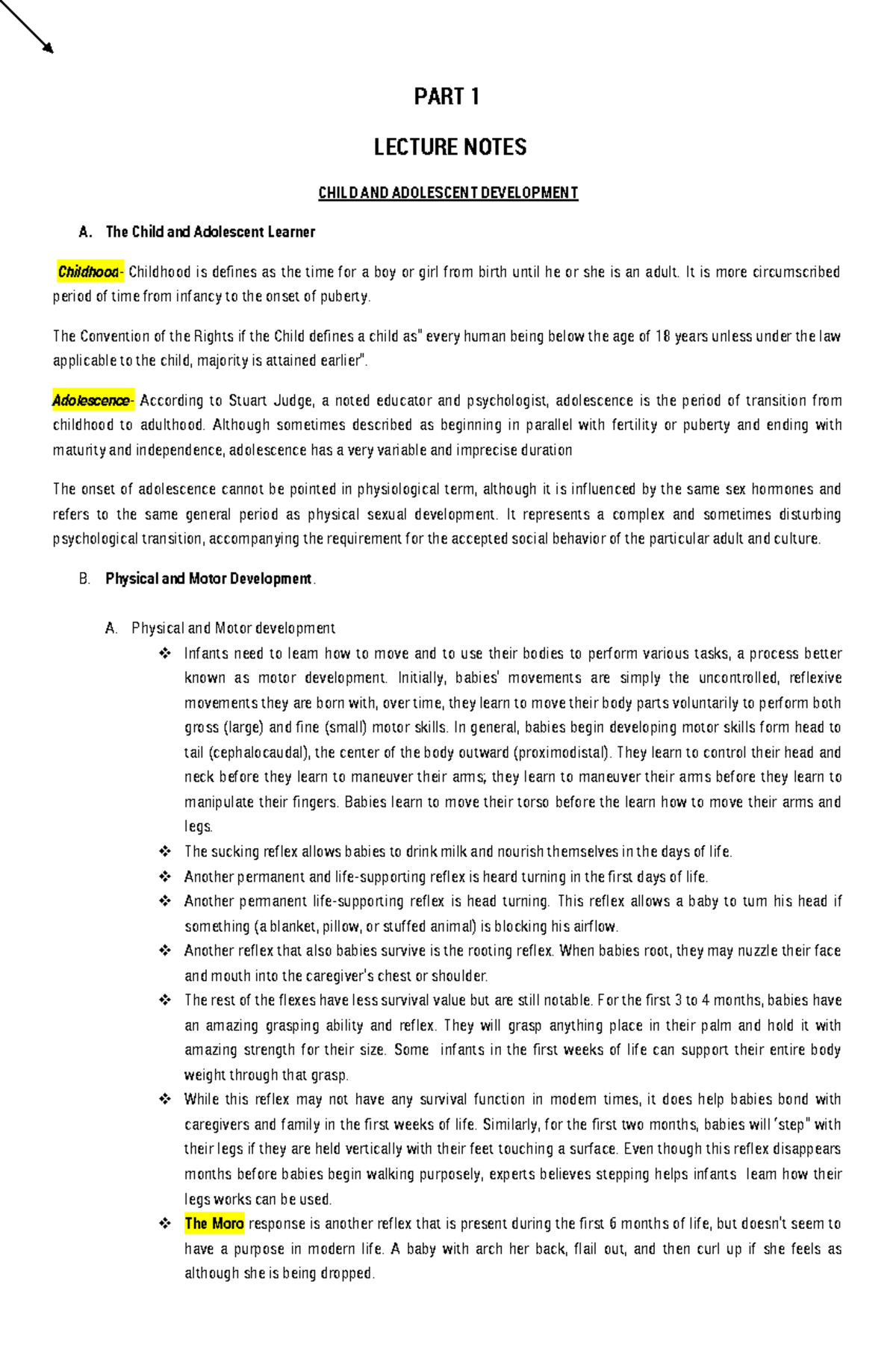 PART 1 LECTURE NOTES CHILD AND ADOLESCENT DEVELOPMENT Studocu