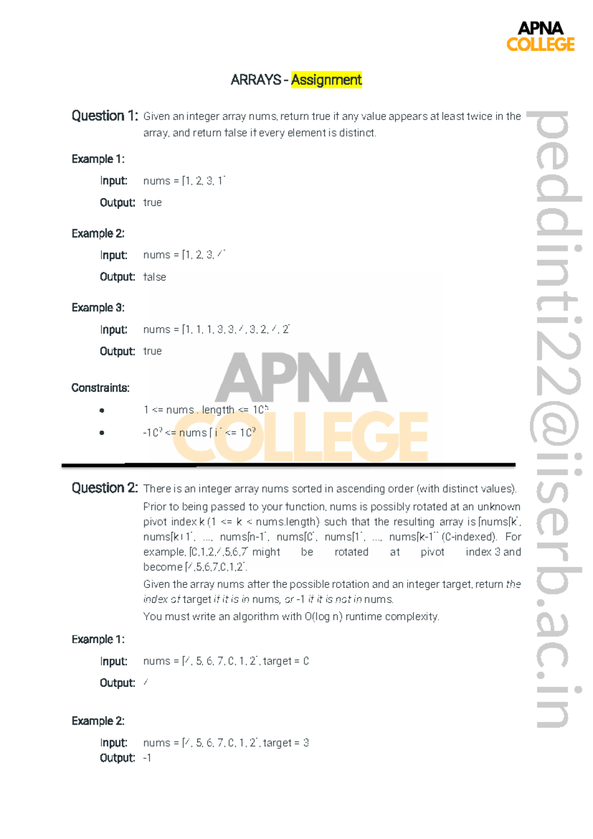 Arrays - CS101 Assignment Questions and Solutions - Studocu