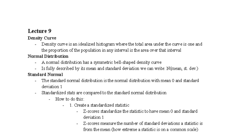 BA 221 Exam 2 - Lecture Notes on Density Curves & Confidence Intervals ...