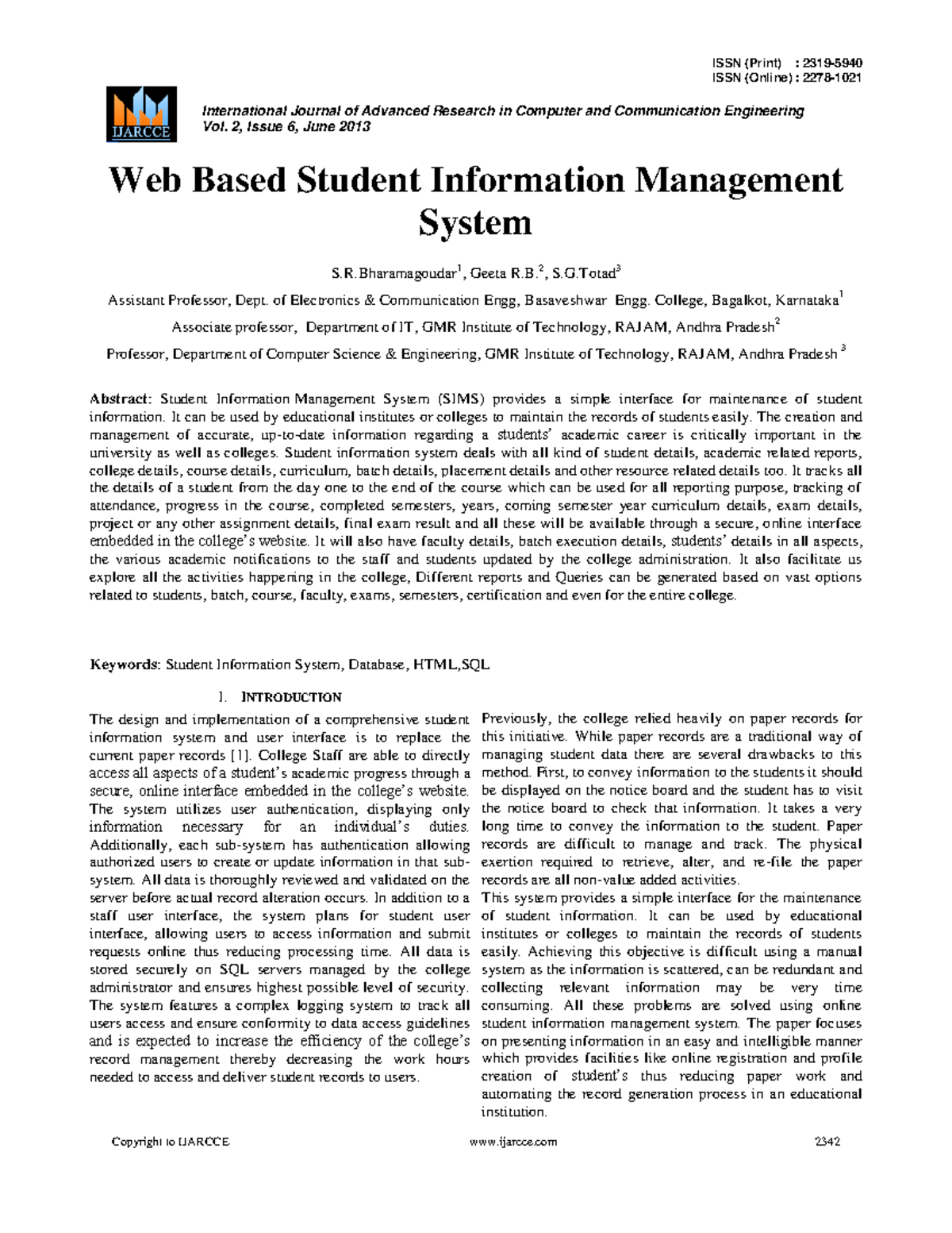 Web Based Student Information Management System - IJARCCE Vol. 2, Issue ...