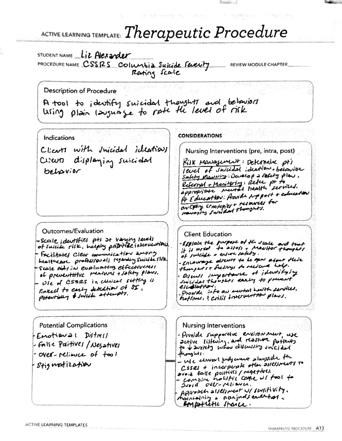 CSSRS Therapeutic Procedure - ACTIVE LEARNING TEMPLATE: Therapeutic ...