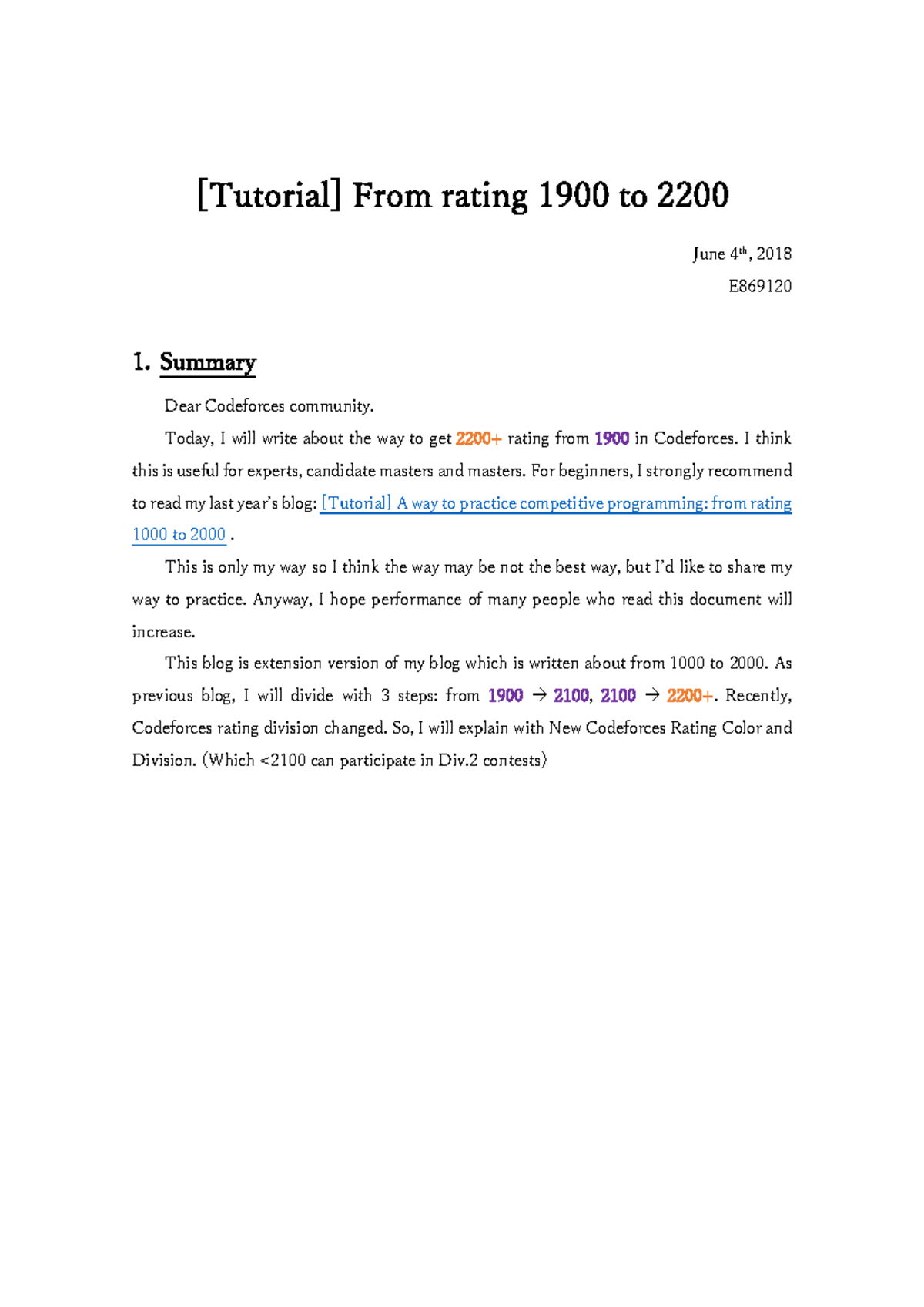 Codeforces Tutorial: Path to Achieving 2200+ Rating from 1900 - Studocu