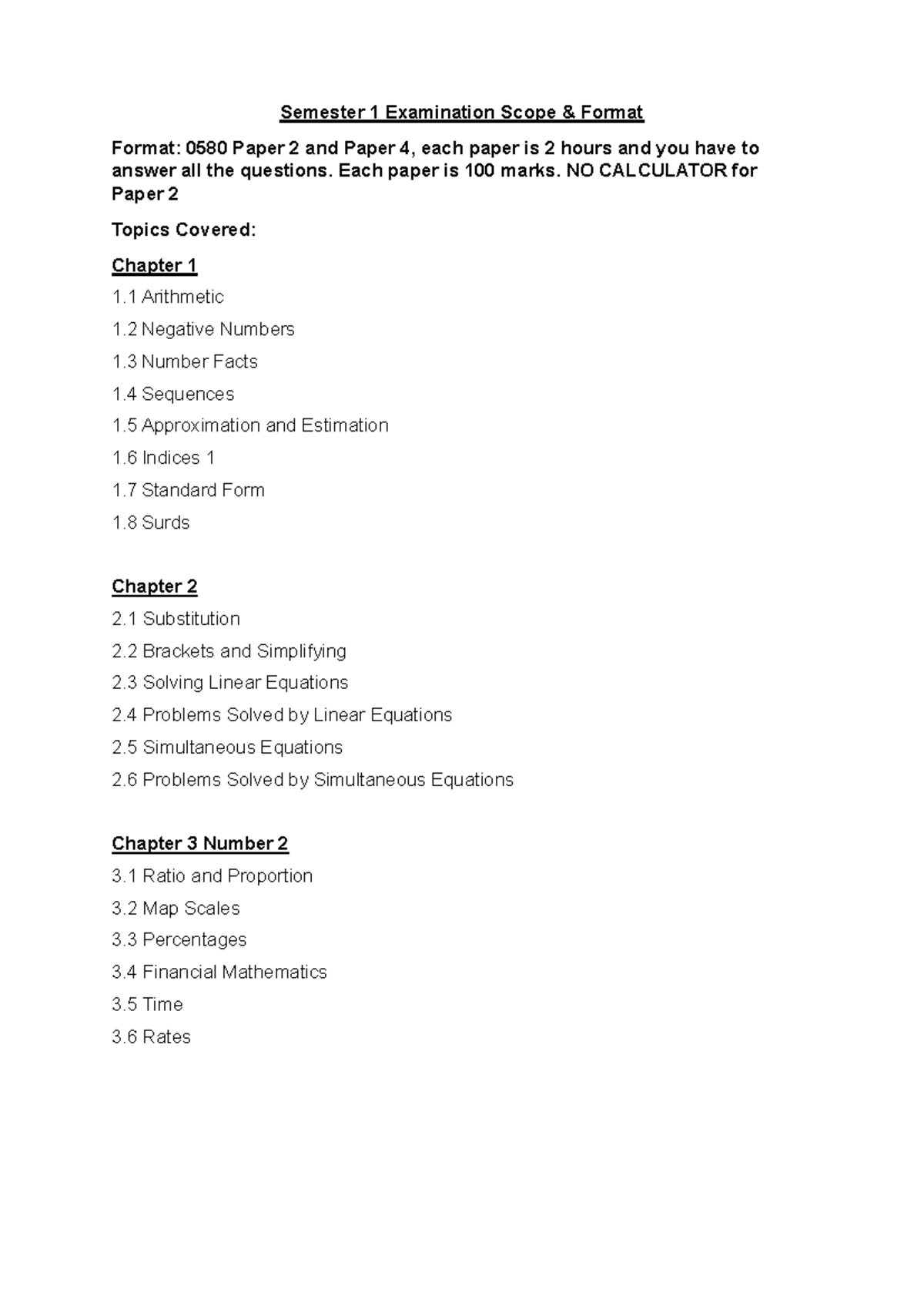 Semester 1 Exam Scope: 0580 Paper 2 & 4 Topics Overview - Studocu