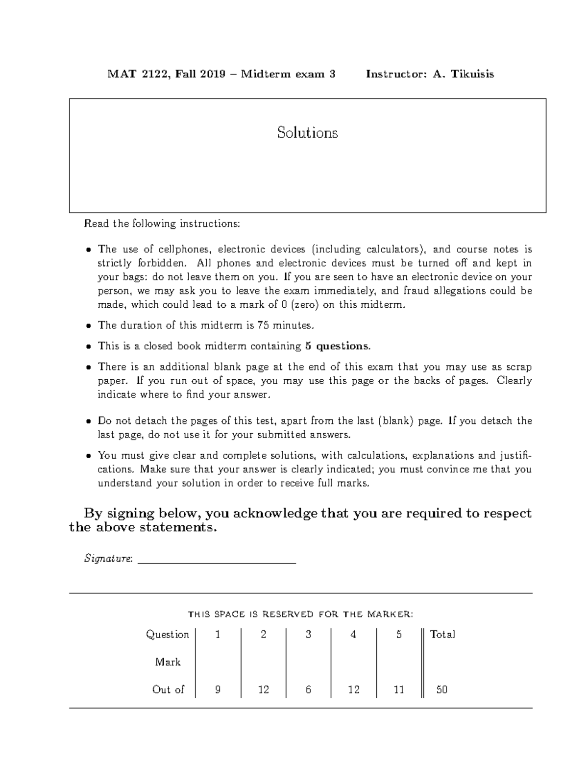 MAT 2122 Fall 2019 Midterm 3 Solutions and Explanations - Studocu