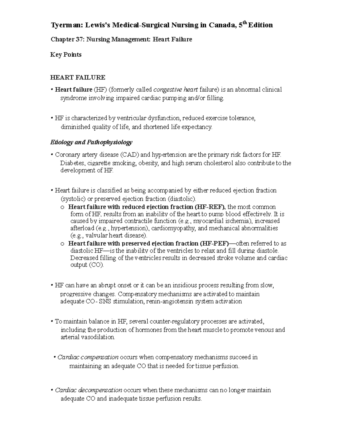 Chapter 037 HF - Heart Failure Nursing Management and Key Concepts ...