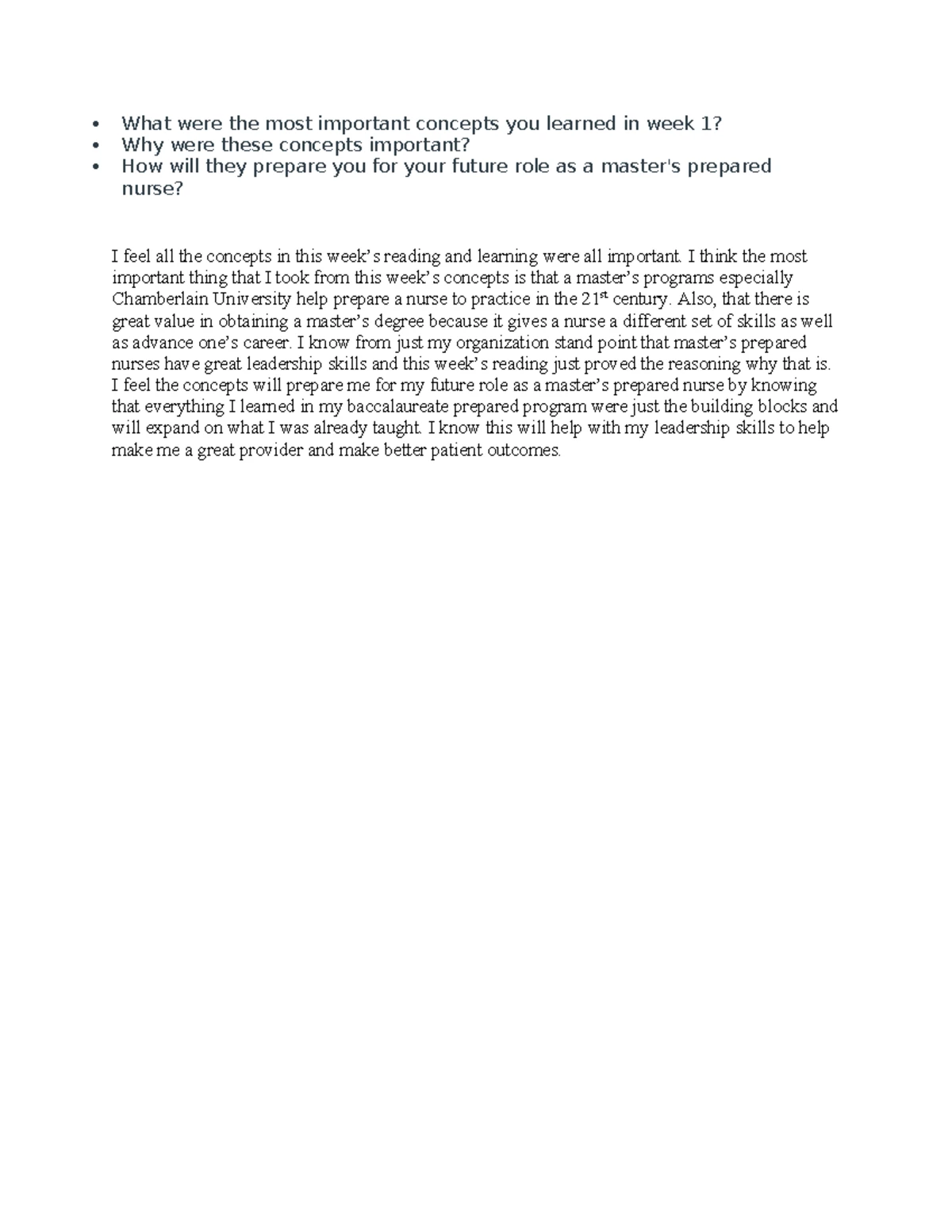 Reflection on Learning Weeks 1-8: EBP Insights in NR505NP - Studocu