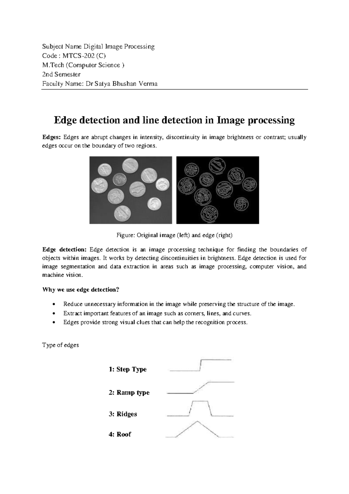 MTCS-202 Digital Image Processing: Edge & Line Detection Notes - Studocu