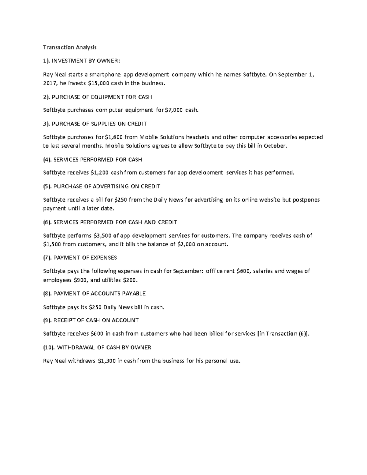 FA - Week 1 - Chapter 1 - Transaction Analysis Summary - Studocu