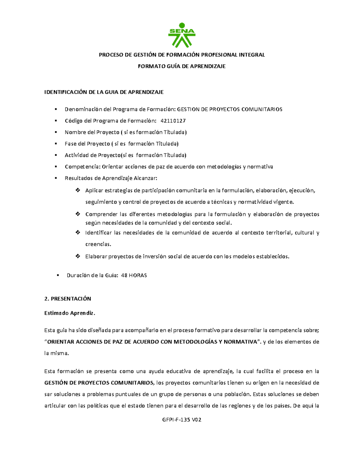 Guía de Aprendizaje: Gestión de Proyectos Comunitarios - 42110127 - Studocu