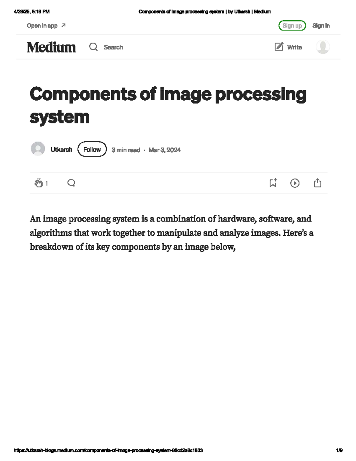 Components of Image Processing System I - Overview and Key Elements ...