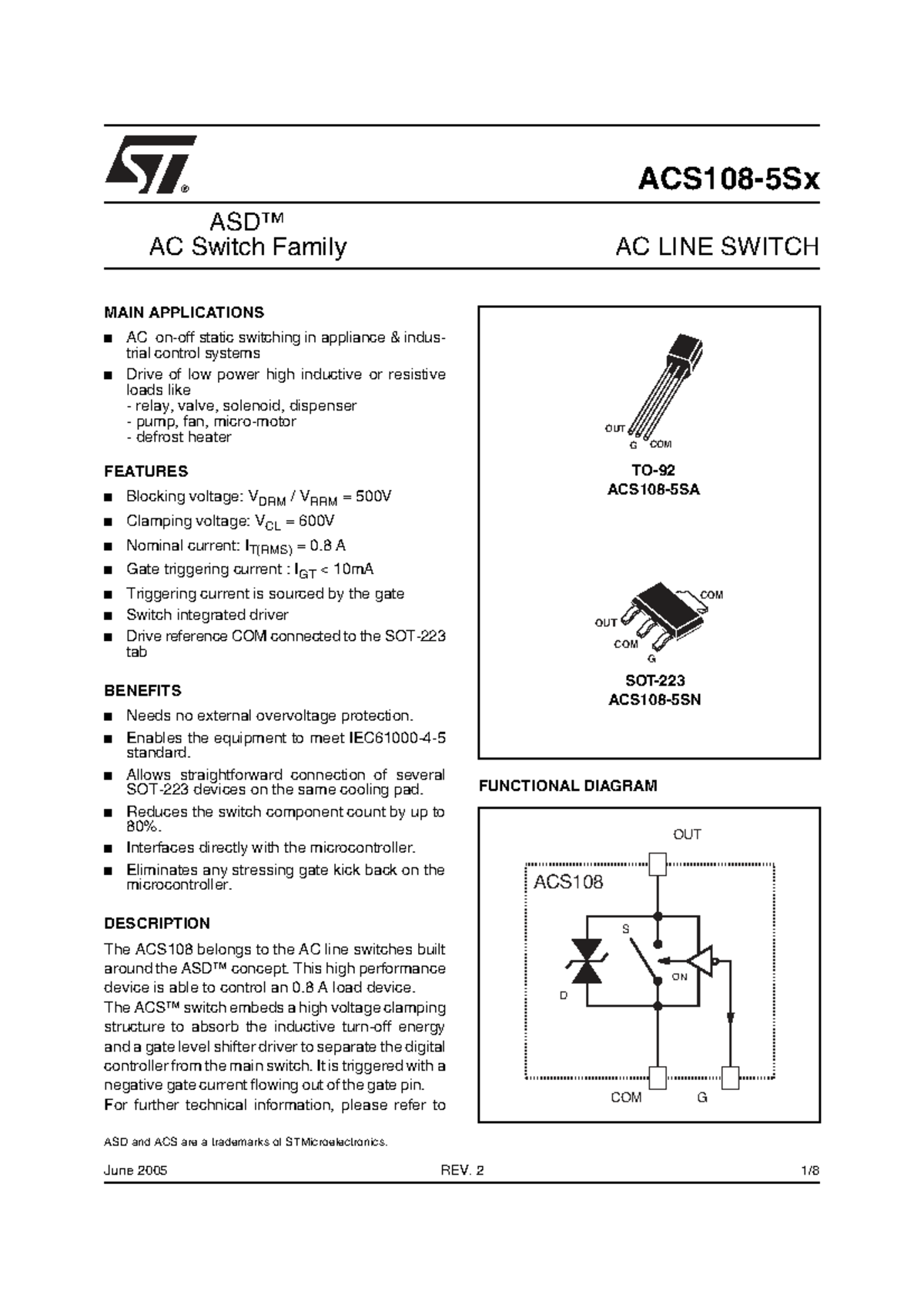 ACS108-5SX: AC Switch Family Applications and Features Overview - Studocu