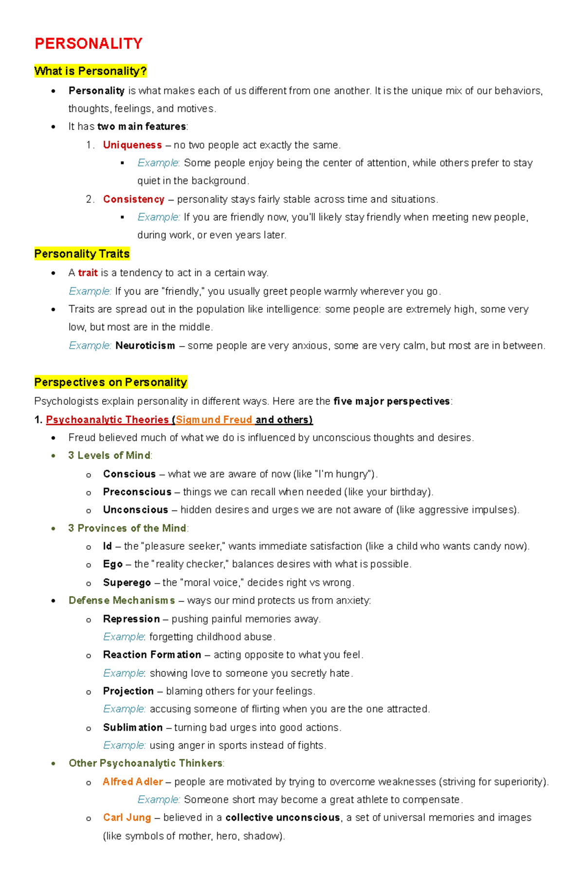 P3 Simplified Notes: Introduction to Psychology Concepts - Studocu