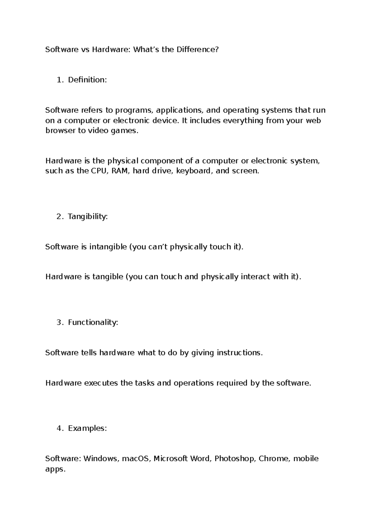 IT - Understanding Software vs Hardware Differences - Studocu