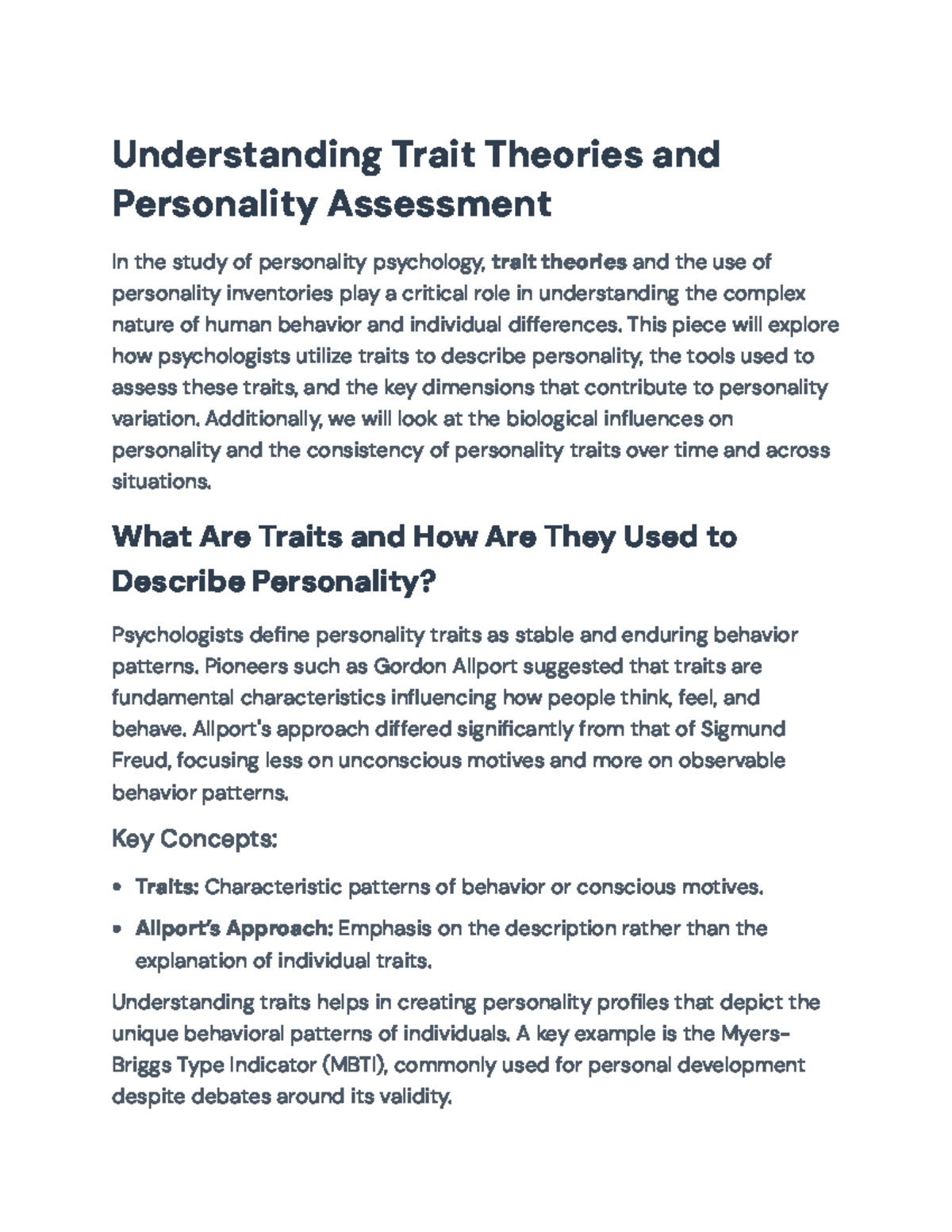 Understanding Trait Theories & Personality Assessment: PSY101 Final ...