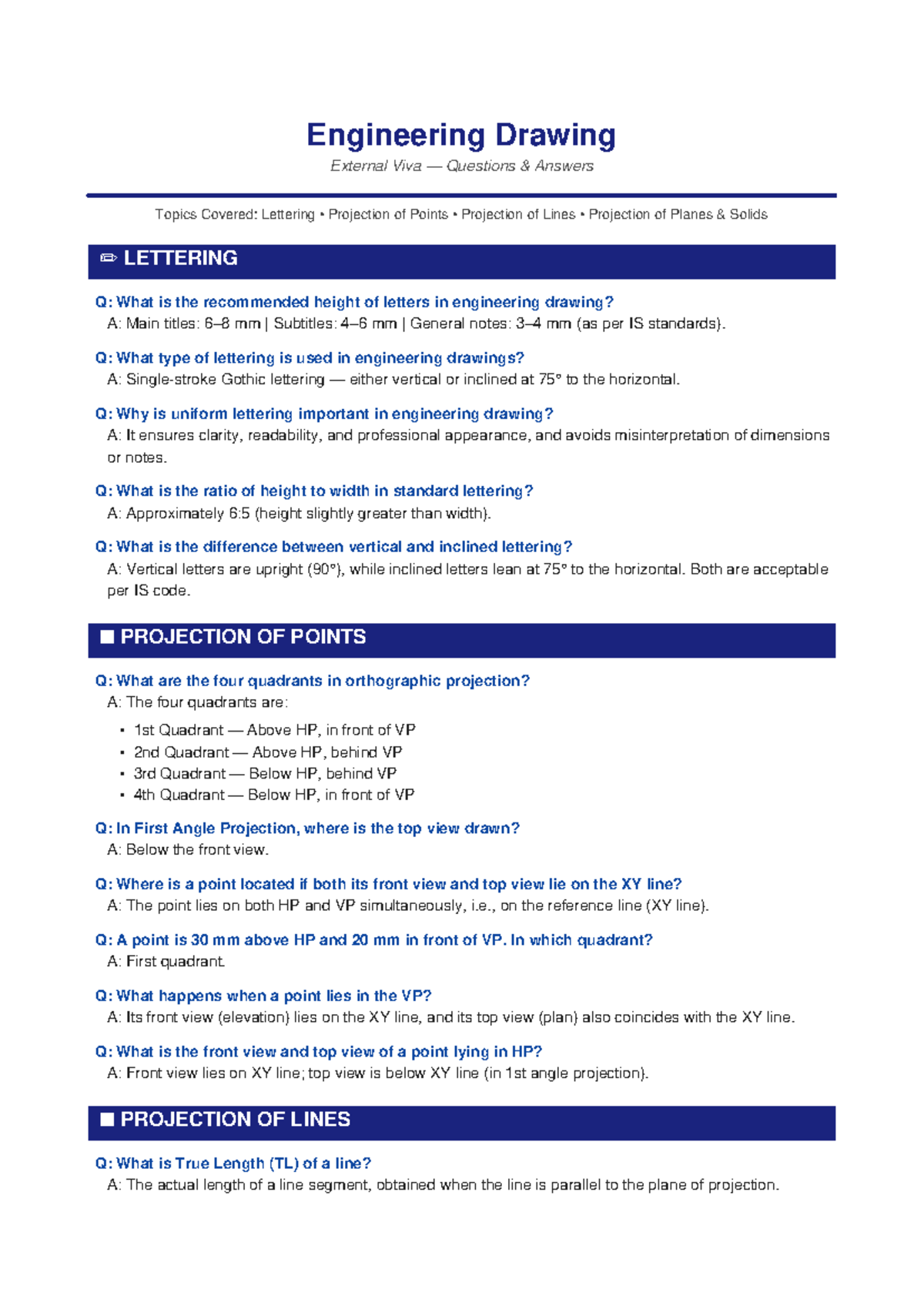 Engineering Drawing ED101 Viva Questions & Answers Guide - Studocu