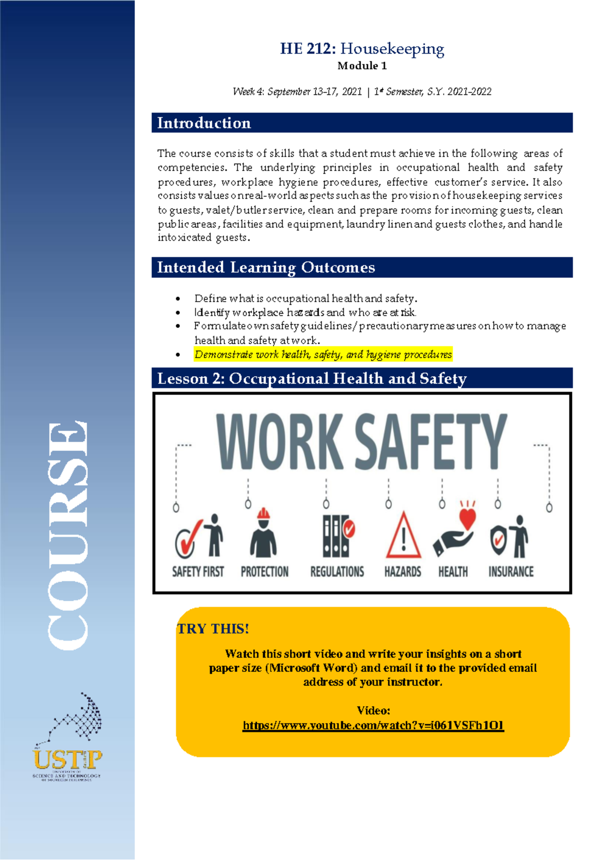 Module 1 - hOUSEKEEPING - HE 212: Housekeeping Module 1 Week 4 ...