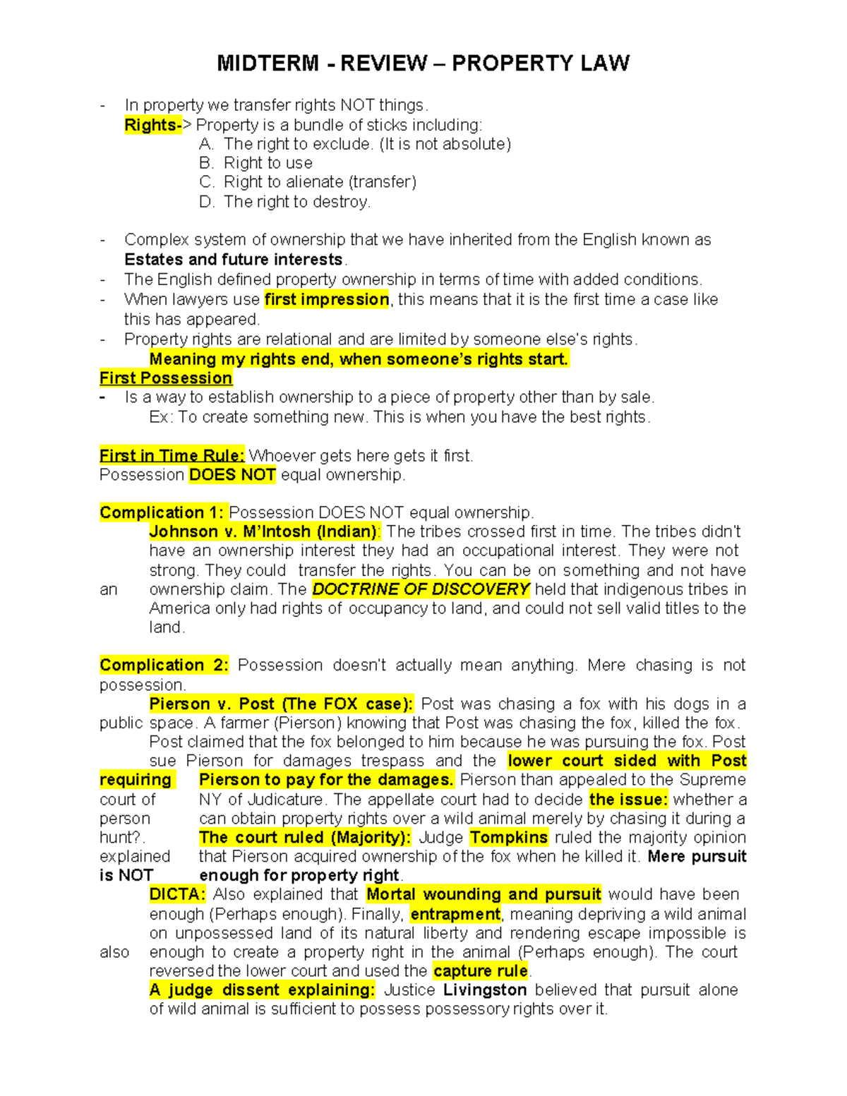 MIDTERM REVIEW: PROPERTY LAW - Key Concepts and Cases Explained - Studocu