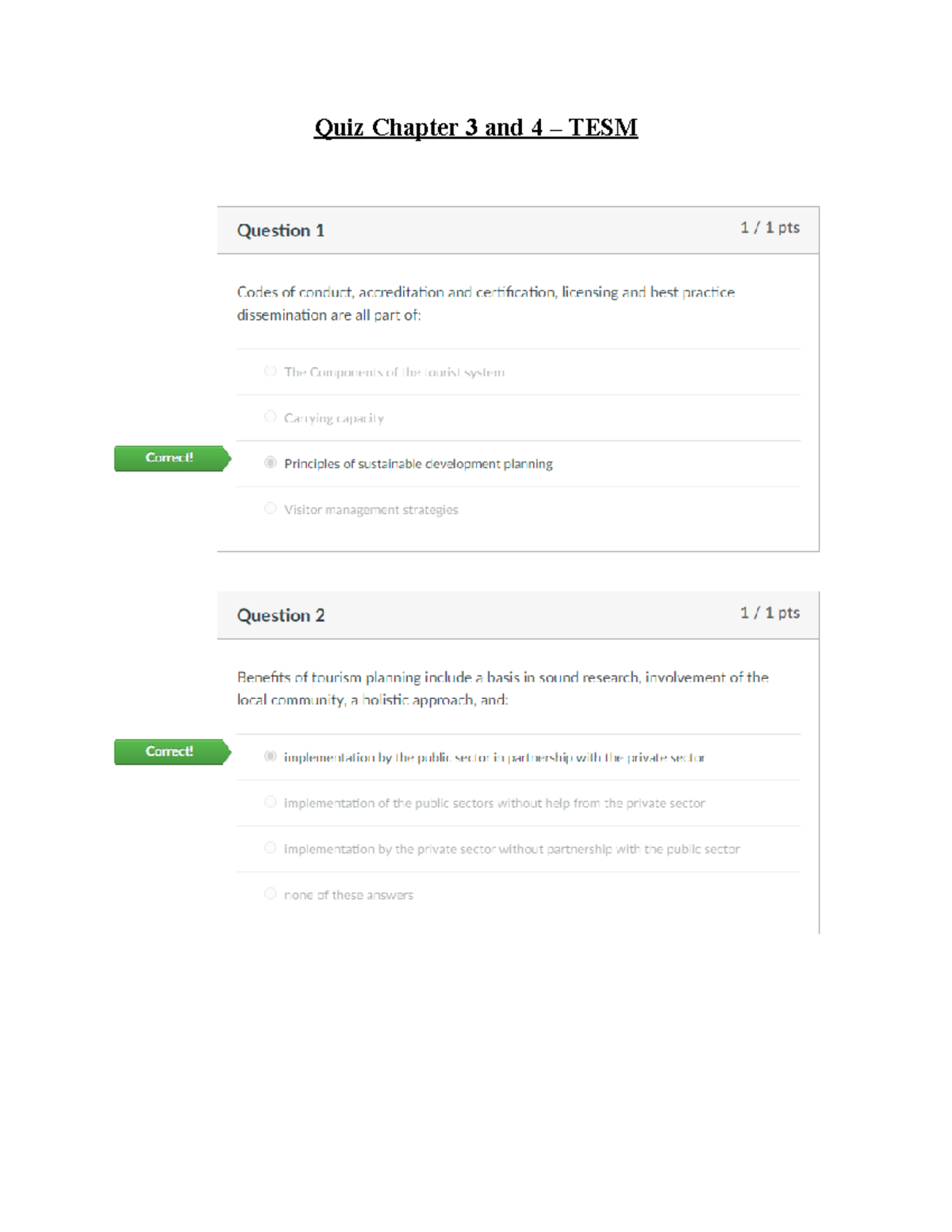 Quiz Solutions for Chapters 3 & 4 - TESM Quiz Insights - Studocu