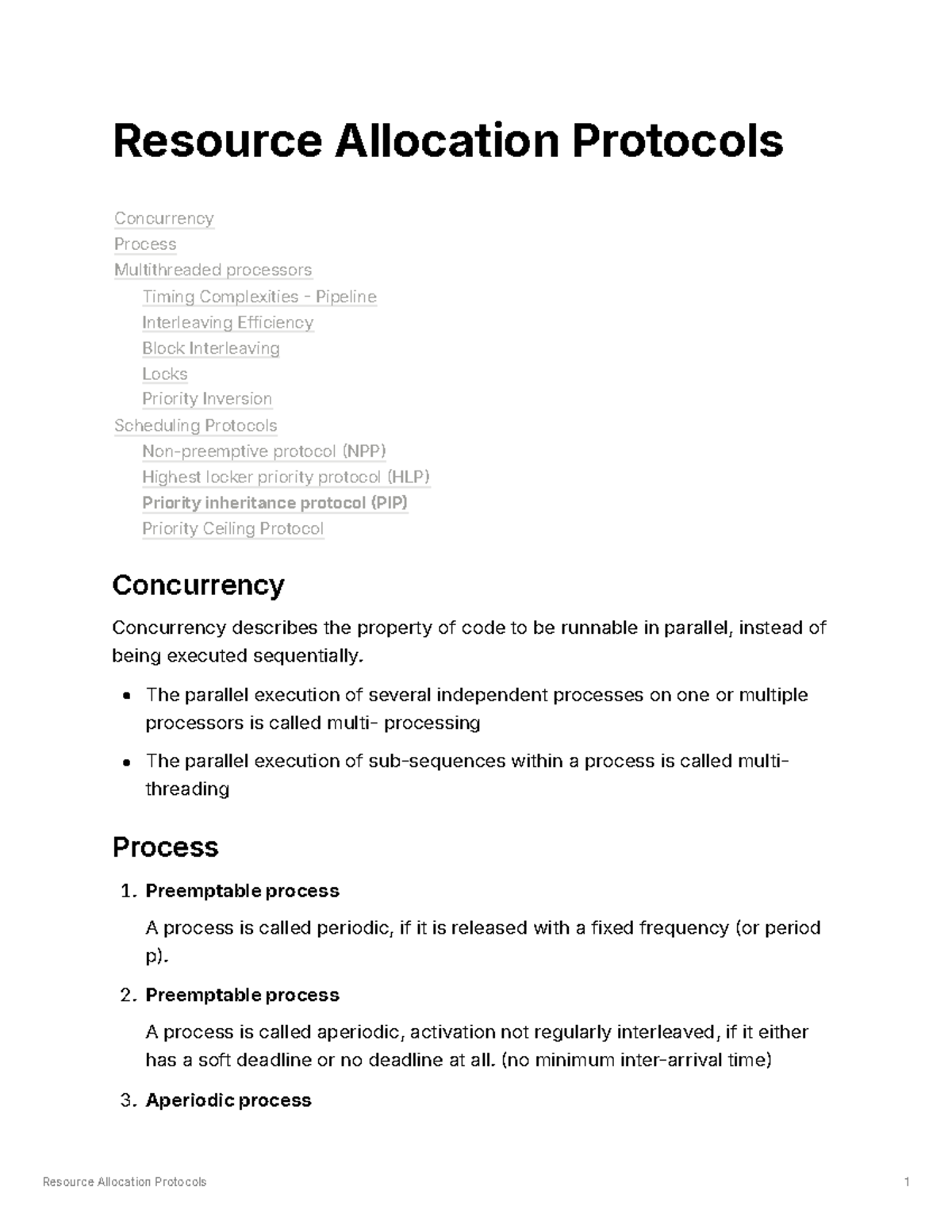 Resource Allocation Protocols: Concurrency and Process Overview - Studocu