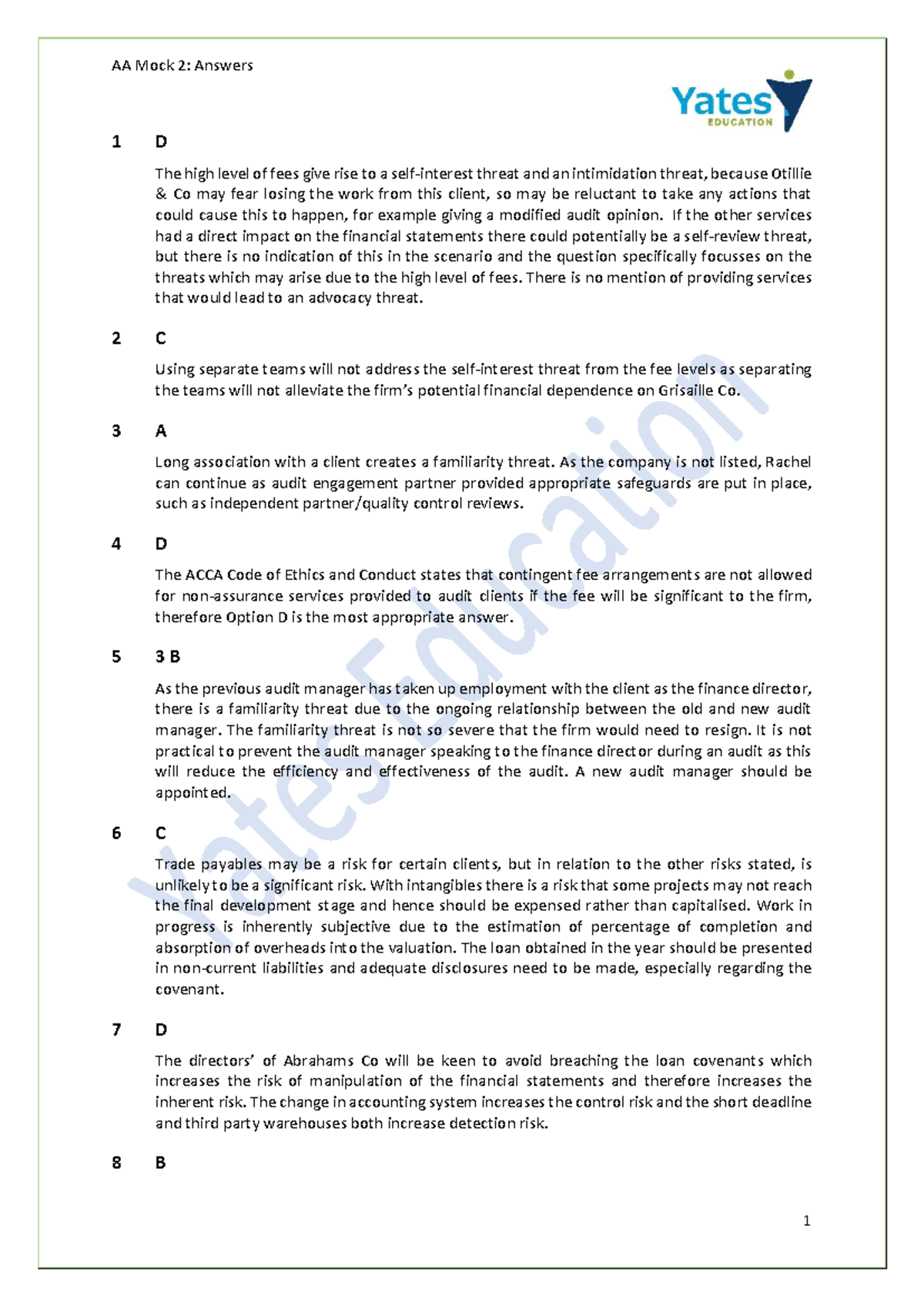 F8 Mock Exam 2 Answers - F7 & F8 Audit Notes and Mock Questions - Studocu