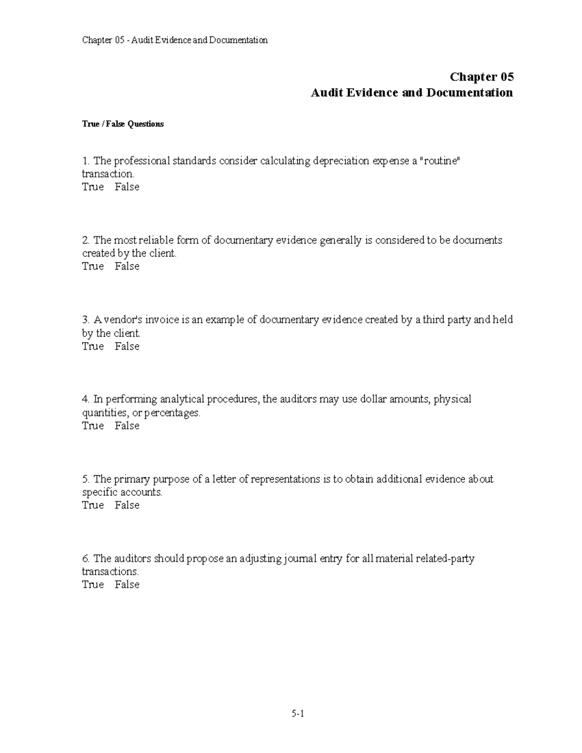 Chapter 05: Audit Evidence and Documentation Review Questions - Studocu