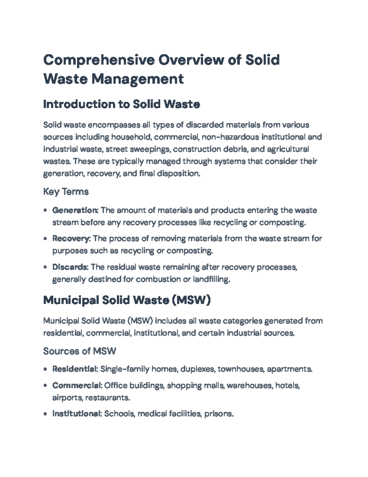 Comprehensive Overview of Solid Waste Management (Course Code: SWM101 ...